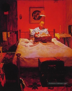 solitaire 1950 Norman Rockwell Peinture à l'huile